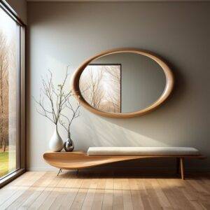 Asymmetrical Wooden Frame Mirror